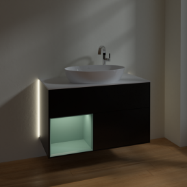 Тумба под раковину Villeroy & Boch Finion 100х50,1 см с подсветкой МДФ черный матовый лак/стекло белое матовое G891GMPD