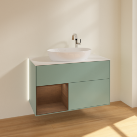 Тумба под раковину Villeroy & Boch Finion 100х50,1 см с подсветкой МДФ оливковый матовый лак/стекло белое матовое G891GNGM
