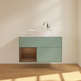 Тумба под раковину Villeroy & Boch Finion 100х50,1 см с подсветкой МДФ оливковый матовый лак/стекло белое матовое G891GNGM