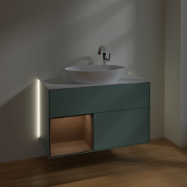 Тумба под раковину Villeroy & Boch Finion 100х50,1 см с подсветкой МДФ оливковый матовый лак/стекло белое матовое G891GNGM
