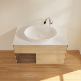 Тумба под раковину Villeroy & Boch Finion 100х50,1 см с подсветкой МДФ шпон дуба/стекло белое матовое G891GNPC