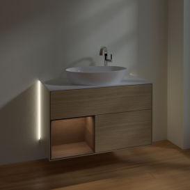 Тумба под раковину Villeroy & Boch Finion 100х50,1 см с подсветкой МДФ шпон дуба/стекло белое матовое G891GNPC