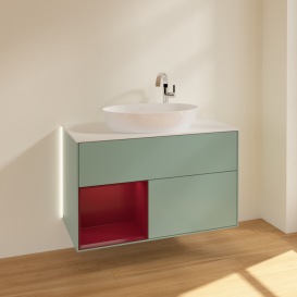 Тумба под раковину Villeroy & Boch Finion 100х50,1 см с подсветкой МДФ оливковый матовый лак/стекло белое матовое G891HBGM