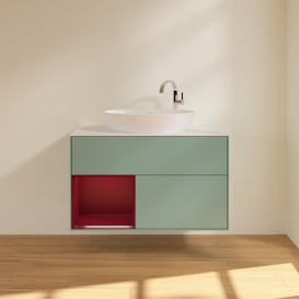 Тумба под раковину Villeroy & Boch Finion 100х50,1 см с подсветкой МДФ оливковый матовый лак/стекло белое матовое G891HBGM