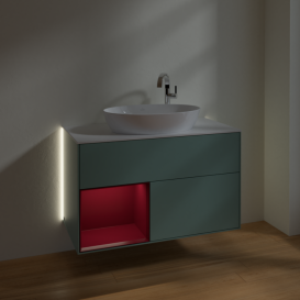 Тумба под раковину Villeroy & Boch Finion 100х50,1 см с подсветкой МДФ оливковый матовый лак/стекло белое матовое G891HBGM