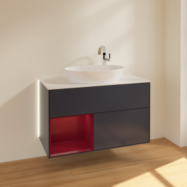 Тумба под раковину Villeroy & Boch Finion 100х50,1 см с подсветкой МДФ темно-синий матовый лак/стекло белое матовое G891HBHG