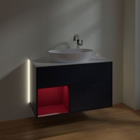 Тумба под раковину Villeroy & Boch Finion 100х50,1 см с подсветкой МДФ темно-синий матовый лак/стекло белое матовое G891HBHG