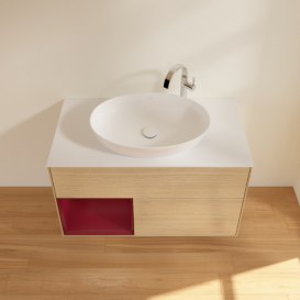 Тумба под раковину Villeroy & Boch Finion 100х50,1 см с подсветкой МДФ шпон дуба/стекло белое матовое G891HBPC