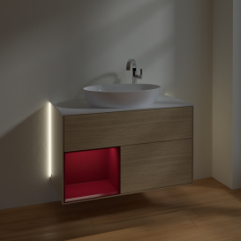 Тумба под раковину Villeroy & Boch Finion 100х50,1 см с подсветкой МДФ шпон дуба/стекло белое матовое G891HBPC