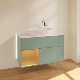 Тумба под раковину Villeroy & Boch Finion 100х50,1 см с подсветкой МДФ оливковый матовый лак/стекло белое матовое G891HFGM