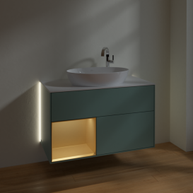 Тумба под раковину Villeroy & Boch Finion 100х50,1 см с подсветкой МДФ оливковый матовый лак/стекло белое матовое G891HFGM