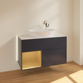 Тумба под раковину Villeroy & Boch Finion 100х50,1 см с подсветкой МДФ темно-синий матовый лак/стекло белое матовое G891HFHG