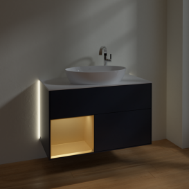 Тумба под раковину Villeroy & Boch Finion 100х50,1 см с подсветкой МДФ темно-синий матовый лак/стекло белое матовое G891HFHG