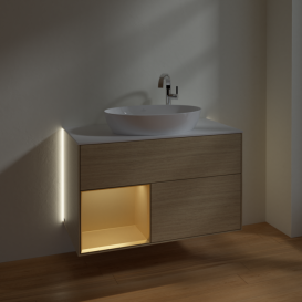 Тумба под раковину Villeroy & Boch Finion 100х50,1 см с подсветкой МДФ шпон дуба/стекло белое матовое G891HFPC