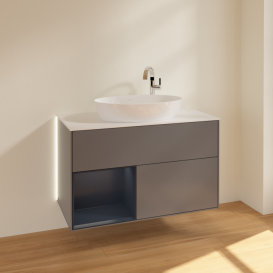Тумба под раковину Villeroy & Boch Finion 100х50,1 см с подсветкой МДФ антрацит матовый лак/стекло белое матовое G891HGGK