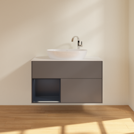 Тумба под раковину Villeroy & Boch Finion 100х50,1 см с подсветкой МДФ антрацит матовый лак/стекло белое матовое G891HGGK