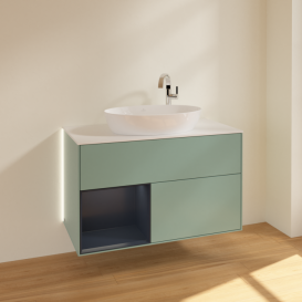Тумба под раковину Villeroy & Boch Finion 100х50,1 см с подсветкой МДФ оливковый матовый лак/стекло белое матовое G891HGGM