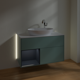Тумба под раковину Villeroy & Boch Finion 100х50,1 см с подсветкой МДФ оливковый матовый лак/стекло белое матовое G891HGGM