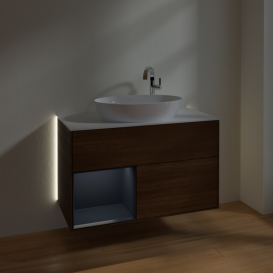 Тумба под раковину Villeroy & Boch Finion 100х50,1 см с подсветкой МДФ шпон грецкого ореха/стекло белое матовое G891HGGN