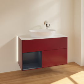 Тумба под раковину Villeroy & Boch Finion 100х50,1 см с подсветкой МДФ пион матовый лак/стекло белое матовое G891HGHB