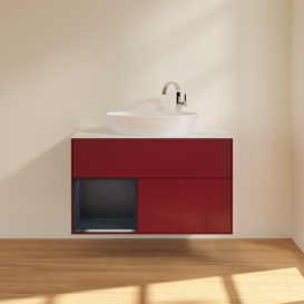 Тумба под раковину Villeroy & Boch Finion 100х50,1 см с подсветкой МДФ пион матовый лак/стекло белое матовое G891HGHB