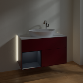 Тумба под раковину Villeroy & Boch Finion 100х50,1 см с подсветкой МДФ пион матовый лак/стекло белое матовое G891HGHB