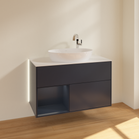 Тумба под раковину Villeroy & Boch Finion 100х50,1 см с подсветкой МДФ темно-синий матовый лак/стекло белое матовое G891HGHG