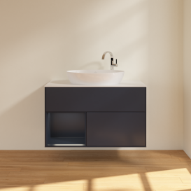 Тумба под раковину Villeroy & Boch Finion 100х50,1 см с подсветкой МДФ темно-синий матовый лак/стекло белое матовое G891HGHG