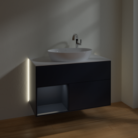 Тумба под раковину Villeroy & Boch Finion 100х50,1 см с подсветкой МДФ темно-синий матовый лак/стекло белое матовое G891HGHG