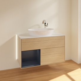 Тумба под раковину Villeroy & Boch Finion 100х50,1 см с подсветкой МДФ шпон дуба/стекло белое матовое G891HGPC