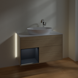 Тумба под раковину Villeroy & Boch Finion 100х50,1 см с подсветкой МДФ шпон дуба/стекло белое матовое G891HGPC