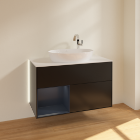 Тумба под раковину Villeroy & Boch Finion 100х50,1 см с подсветкой МДФ черный матовый лак/стекло белое матовое G891HGPD