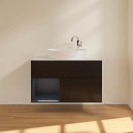 Тумба под раковину Villeroy & Boch Finion 100х50,1 см с подсветкой МДФ черный матовый лак/стекло белое матовое G891HGPD