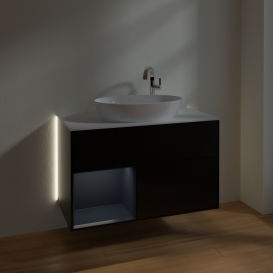 Тумба под раковину Villeroy & Boch Finion 100х50,1 см с подсветкой МДФ черный матовый лак/стекло белое матовое G891HGPD