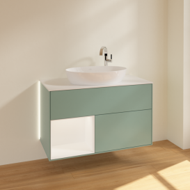 Тумба под раковину Villeroy & Boch Finion 100х50,1 см с подсветкой МДФ оливковый матовый лак/стекло белое матовое G891MTGM