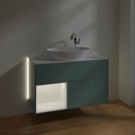 Тумба под раковину Villeroy & Boch Finion 100х50,1 см с подсветкой МДФ оливковый матовый лак/стекло белое матовое G891MTGM