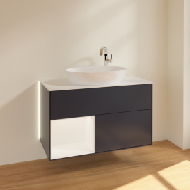Тумба под раковину Villeroy & Boch Finion 100х50,1 см с подсветкой МДФ темно-синий матовый лак/стекло белое матовое G891MTHG