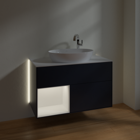 Тумба под раковину Villeroy & Boch Finion 100х50,1 см с подсветкой МДФ темно-синий матовый лак/стекло белое матовое G891MTHG