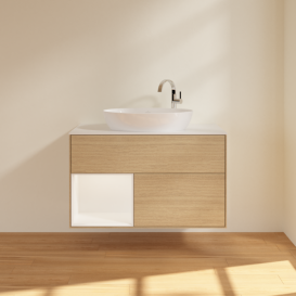 Тумба под раковину Villeroy & Boch Finion 100х50,1 см с подсветкой МДФ шпон дуба/стекло белое матовое G891MTPC