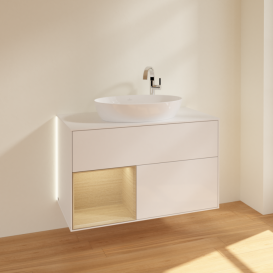 Тумба под раковину Villeroy & Boch Finion 100х50,1 см с подсветкой МДФ глянцевый белый лак/стекло белое матовое G891PCGF