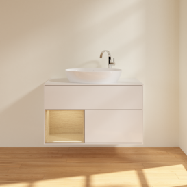 Тумба под раковину Villeroy & Boch Finion 100х50,1 см с подсветкой МДФ глянцевый белый лак/стекло белое матовое G891PCGF