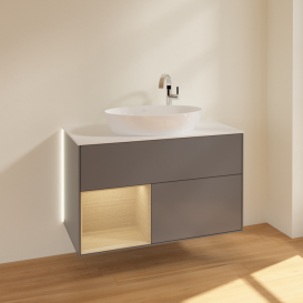 Тумба под раковину Villeroy & Boch Finion 100х50,1 см с подсветкой МДФ антрацит матовый лак/стекло белое матовое G891PCGK