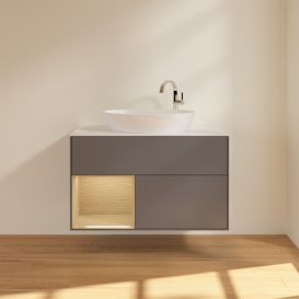 Тумба под раковину Villeroy & Boch Finion 100х50,1 см с подсветкой МДФ антрацит матовый лак/стекло белое матовое G891PCGK