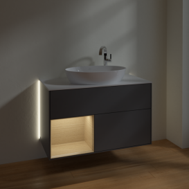 Тумба под раковину Villeroy & Boch Finion 100х50,1 см с подсветкой МДФ антрацит матовый лак/стекло белое матовое G891PCGK