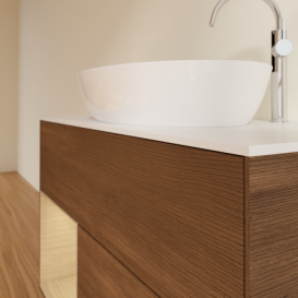 Тумба под раковину Villeroy & Boch Finion 100х50,1 см с подсветкой МДФ шпон грецкого ореха/стекло белое матовое G891PCGN