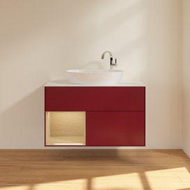 Тумба под раковину Villeroy & Boch Finion 100х50,1 см с подсветкой МДФ пион матовый лак/стекло белое матовое G891PCHB