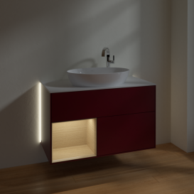 Тумба под раковину Villeroy & Boch Finion 100х50,1 см с подсветкой МДФ пион матовый лак/стекло белое матовое G891PCHB