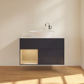 Тумба под раковину Villeroy & Boch Finion 100х50,1 см с подсветкой МДФ темно-синий матовый лак/стекло белое матовое G891PCHG