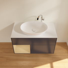 Тумба под раковину Villeroy & Boch Finion 100х50,1 см с подсветкой МДФ темно-синий матовый лак/стекло белое матовое G891PCHG