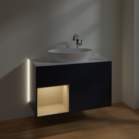 Тумба под раковину Villeroy & Boch Finion 100х50,1 см с подсветкой МДФ темно-синий матовый лак/стекло белое матовое G891PCHG